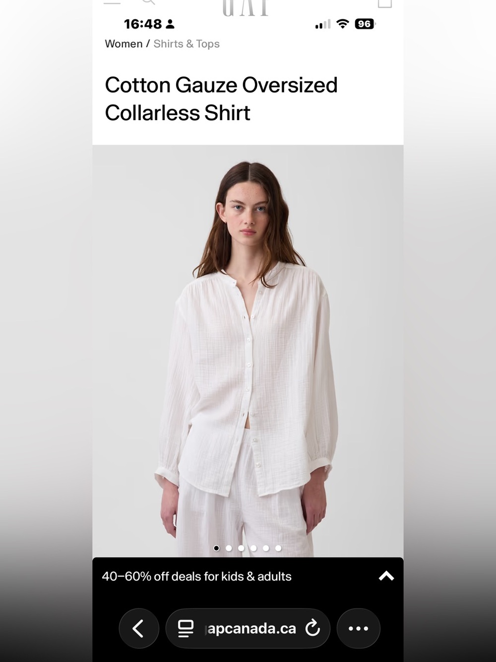 Final Price-No Offers!GAP White Cotton Gauze Oversized Collarless Button Down XS
